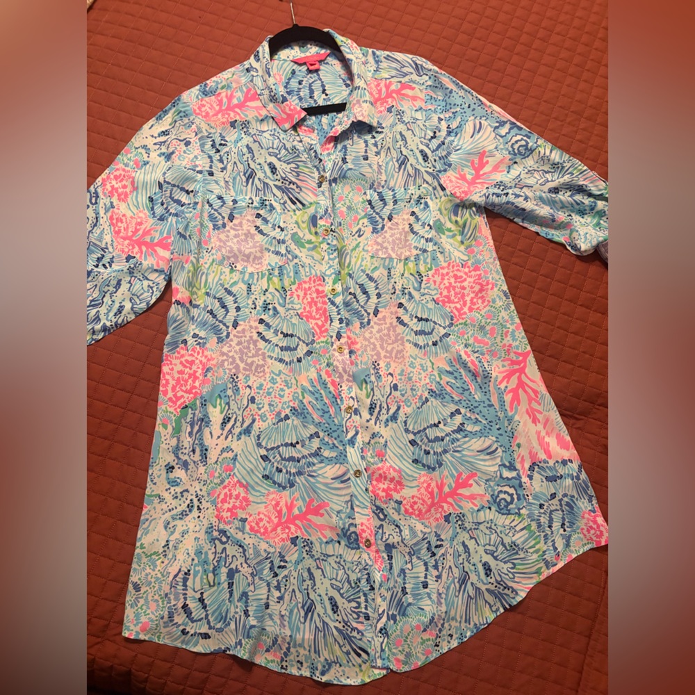 Lilly Pulitzer Blue and Pink Patterned Shirt